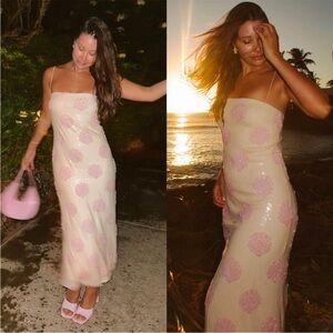 Show Me Your MuMu Pink and Cream Sequin Midi Dress